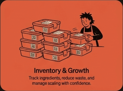 Inventory & Growth - Track ingredients, reduce waste, and manage scaling with confidence.